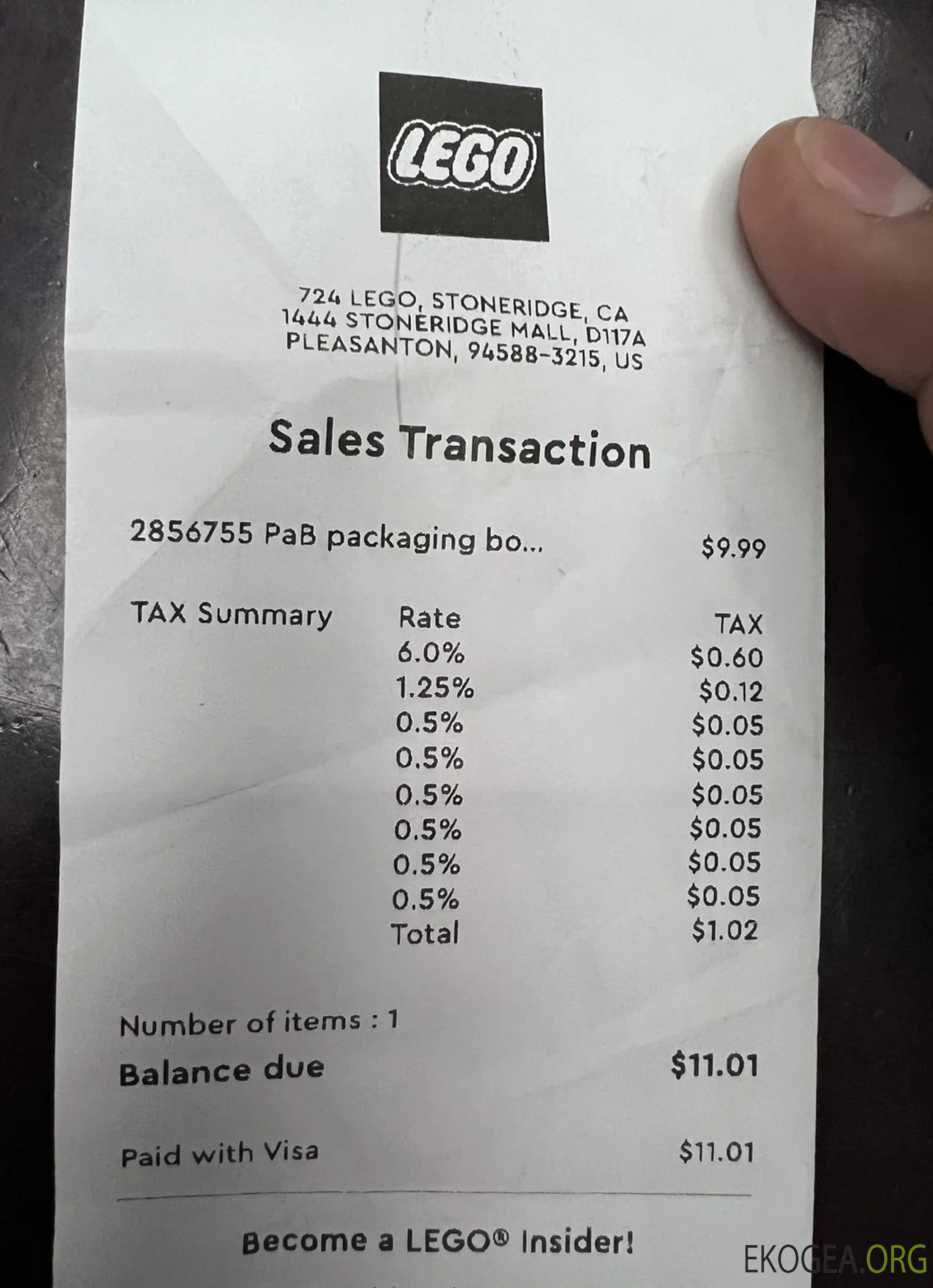 Chèque de paiement du magasin Lego